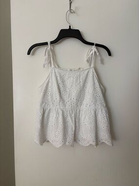 REBELLION White Eyelet Tie-Shoulder Peplum Tank Top